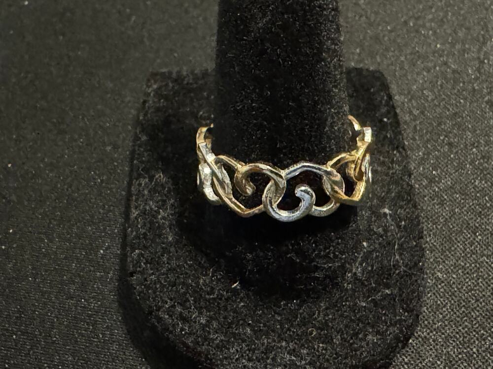 Vintage 925 Sterling Silver and Vermeil Interlocking Hearts Ring Size 9.5